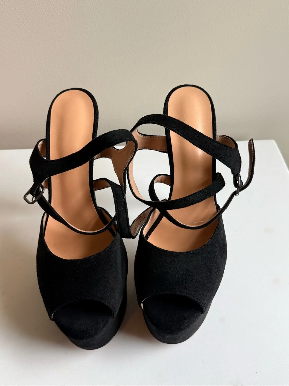 Women’s Black Suede Platform Peep-Toe Heels